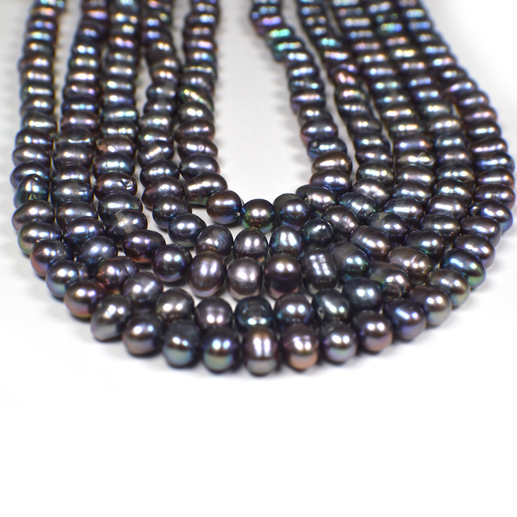 7 - 8 MM Peacock Navy Blue Potato Freshwater Pearls Beads