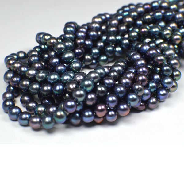 6 - 7 MM Peacock Navy Blue Potato Freshwater Pearls Beads