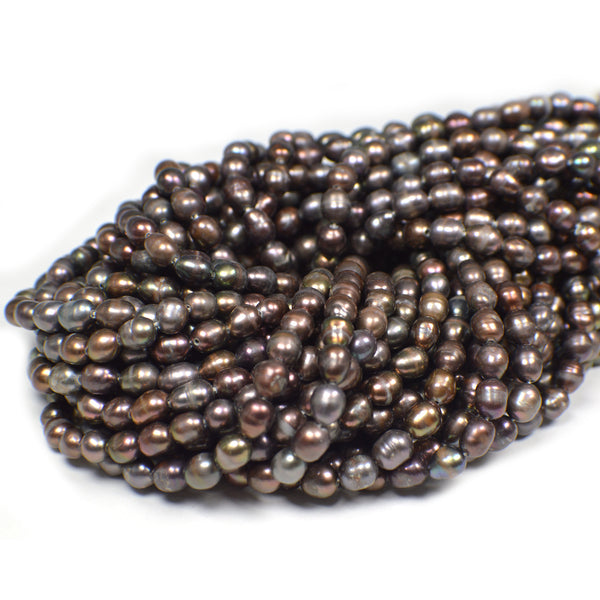 5.5x4.5 - 6x4.5 MM Chocolate Rice Freshwater Pearls Beads