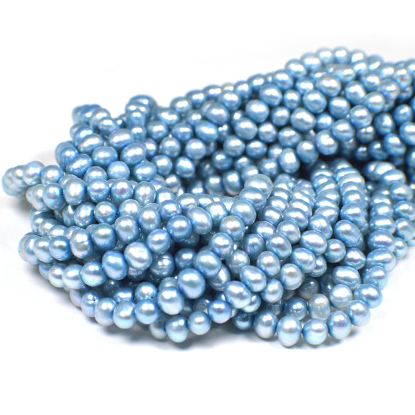 5x4 - 6x4 MM Sky Blue Potato Freshwater Pearls Beads