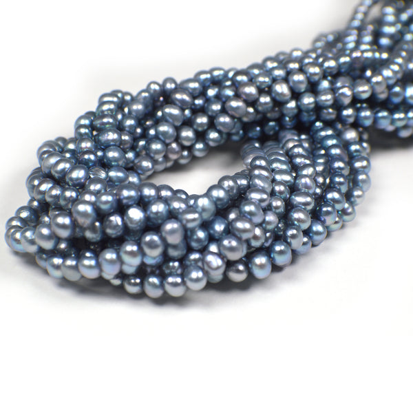 4x4 - 5x4 MM Gray Blue Potato Freshwater Pearls Beads