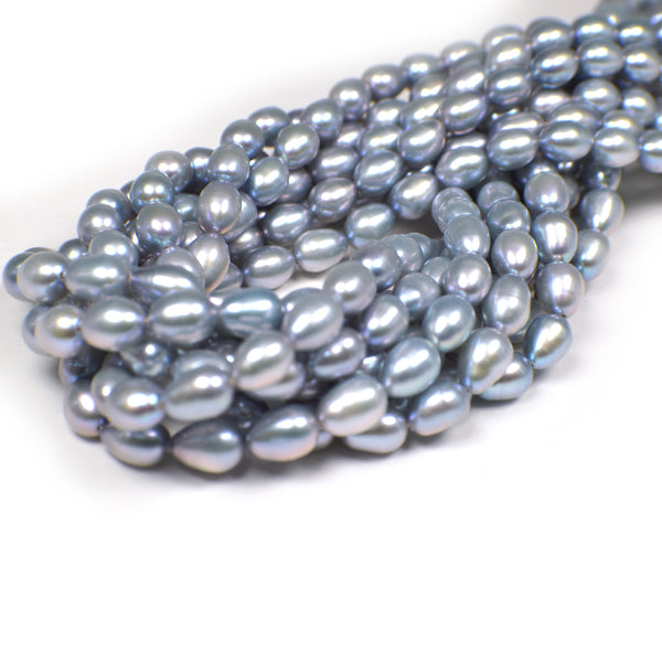 7x6 - 9x6 MM Gray Blue Rice / Oval Freshwater Pearls Beads