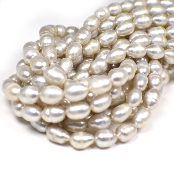 9x7 - 11x7 MM Gray Rice / Oval Freshwater Pearls Beads