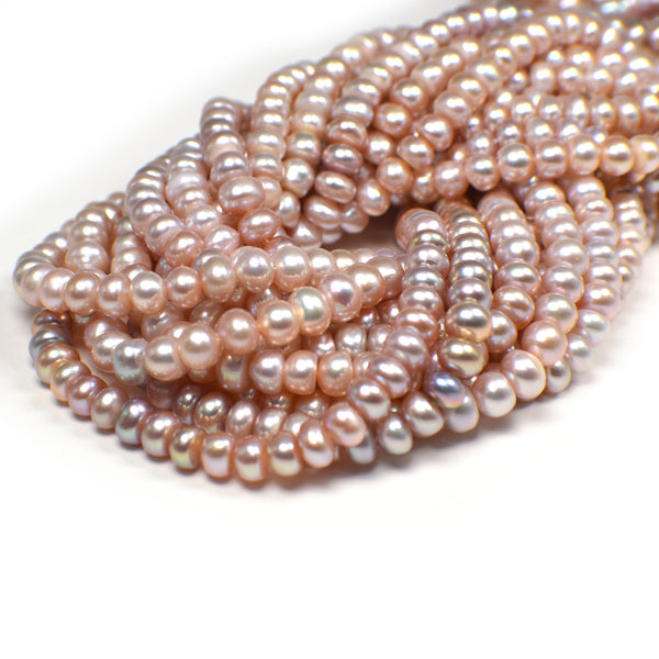 5 - 6 MM Pink Peach Button / Rondelle Freshwater Pearls Beads