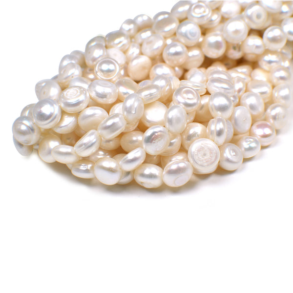 9 - 10 MM White Coin Freshwater Pearls Beads