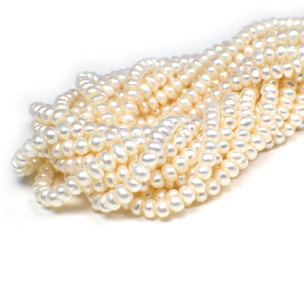5 - 6 MM White Button Freshwater Pearls Beads