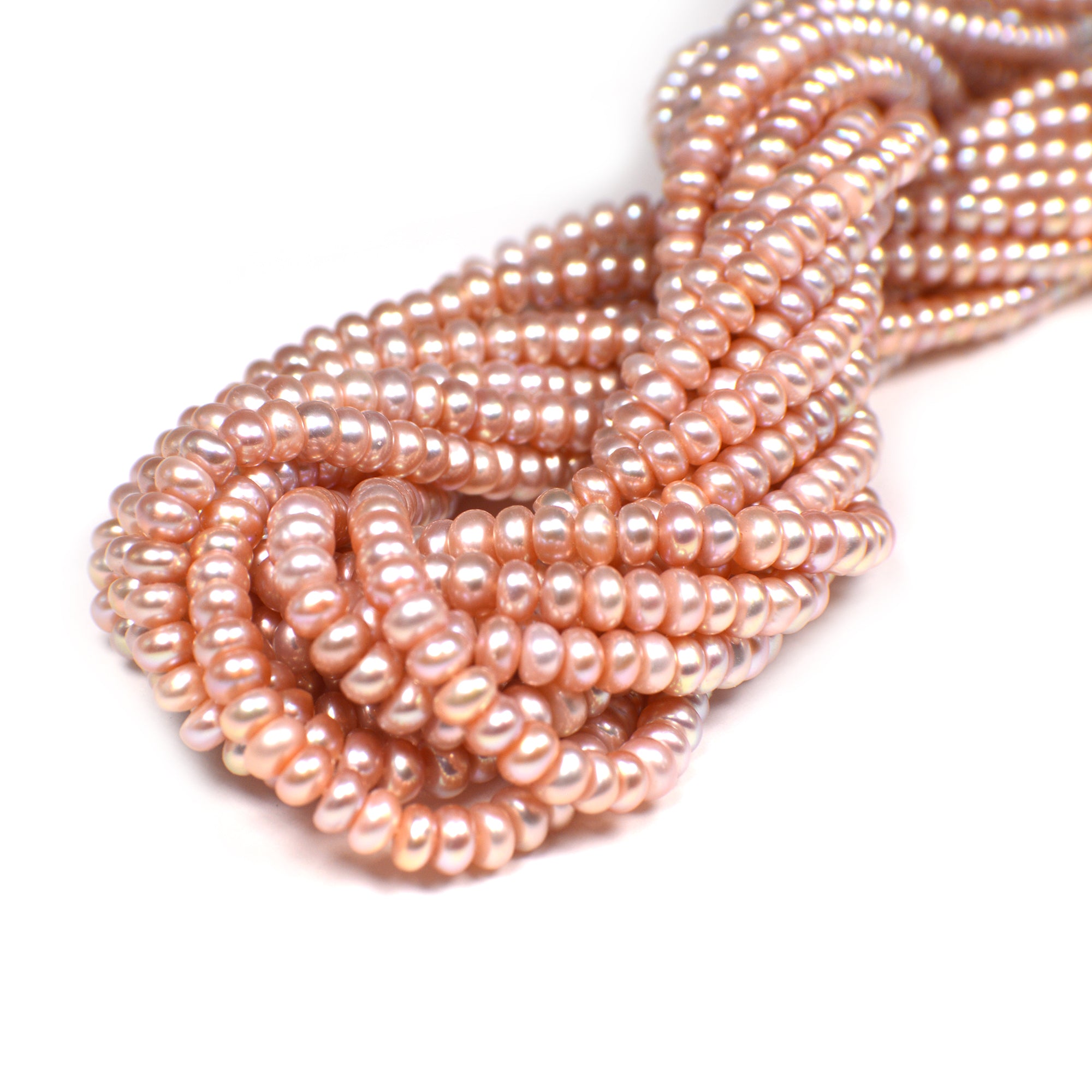 4 - 5 MM Pink Peach Button / Rondelle Freshwater Pearls Beads