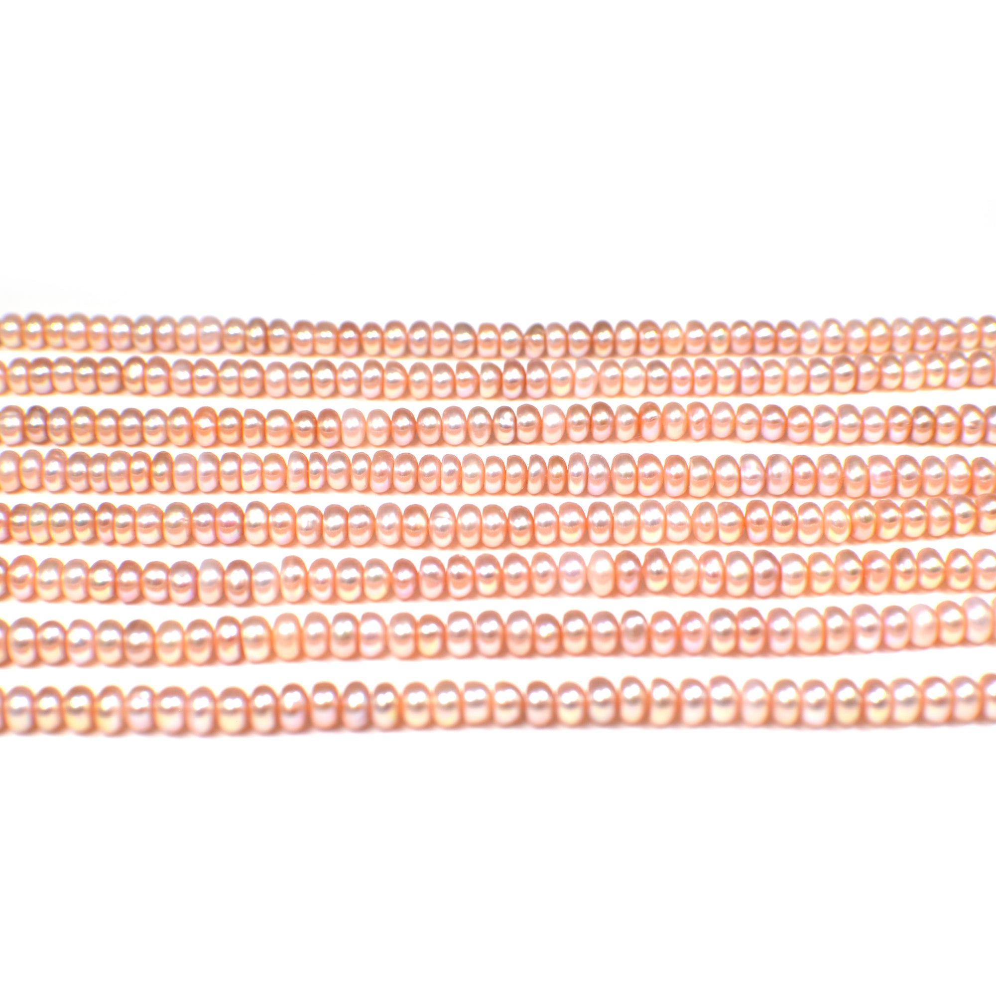 4 - 5 MM Pink Peach Button / Rondelle Freshwater Pearls Beads