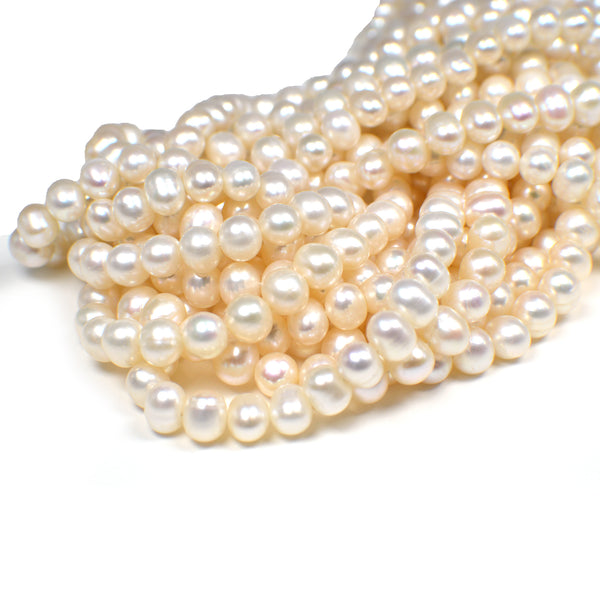 6x5 - 7x6 MM White Potato Freshwater Pearls Beads