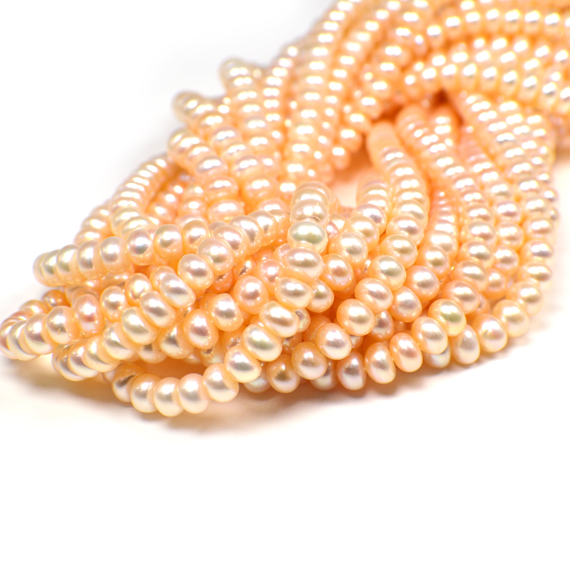 5 - 6 MM Peach Button / Rondelle Freshwater Pearls Beads