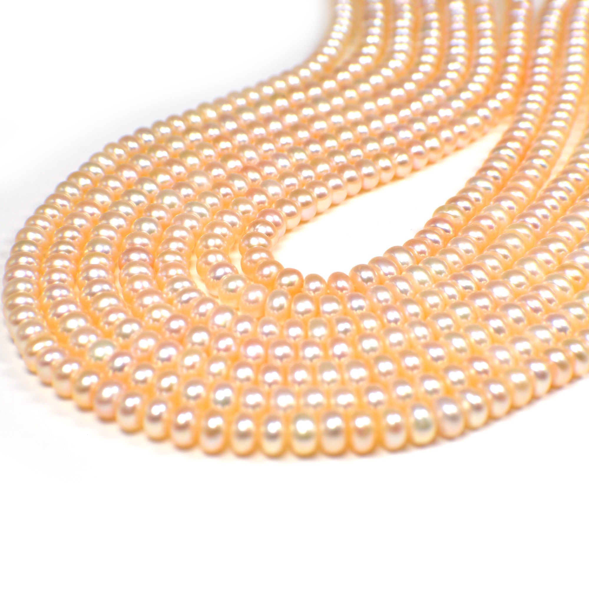 5 - 6 MM Peach Button / Rondelle Freshwater Pearls Beads