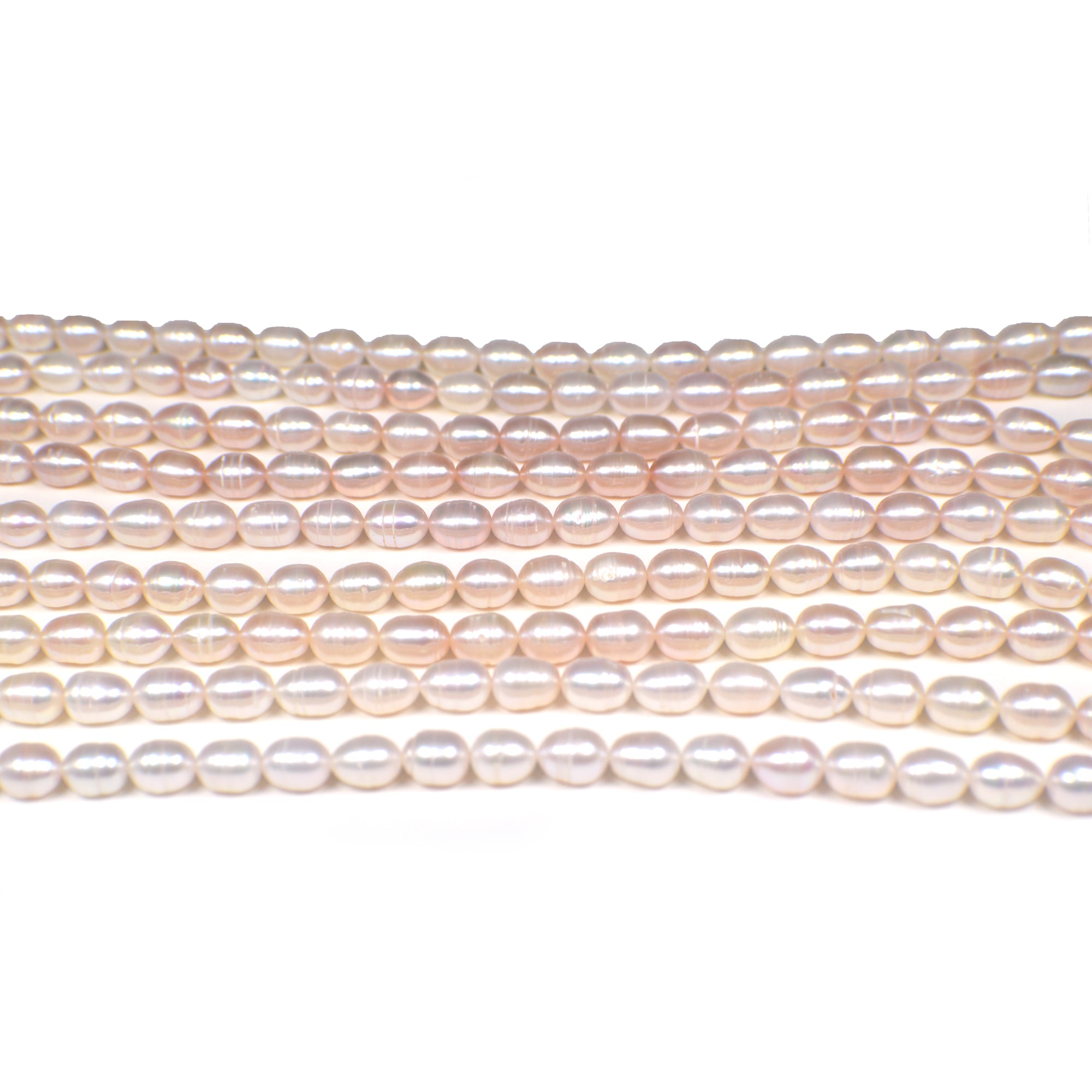 8x6 - 9x6 MM Pink Peach Ringed Rice Freshwater Pearls Beads