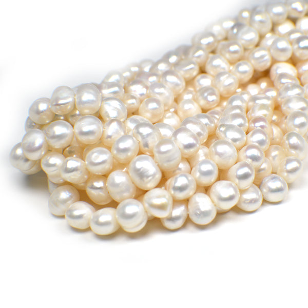 8x7 - 9x7 MM White Potato Freshwater Pearls Beads