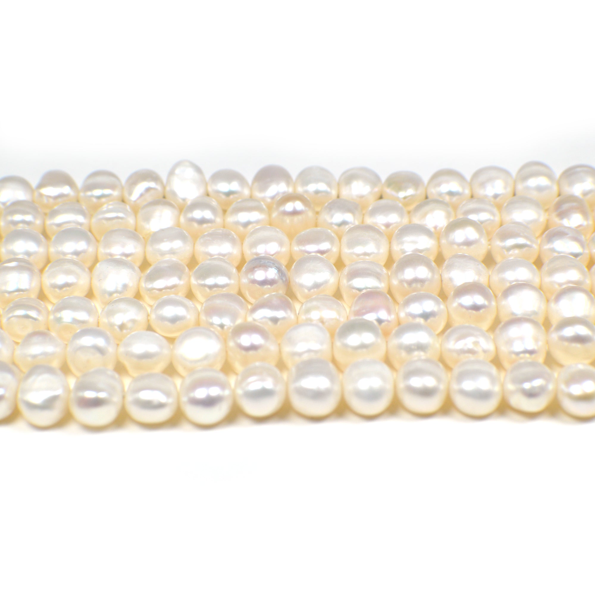 8x7 - 9x7 MM White Potato Freshwater Pearls Beads