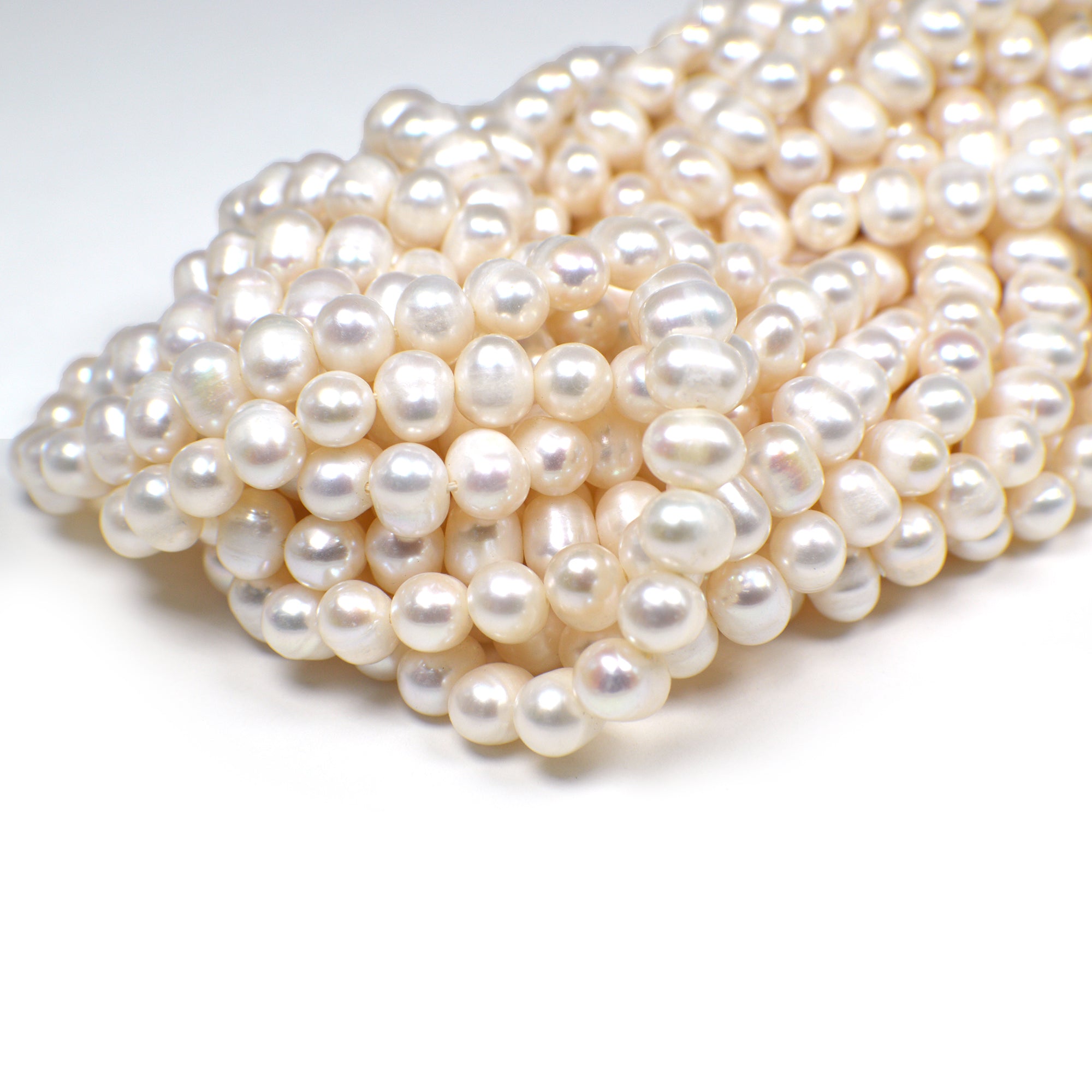6.5x6 MM White Potato Freshwater Pearls Beads