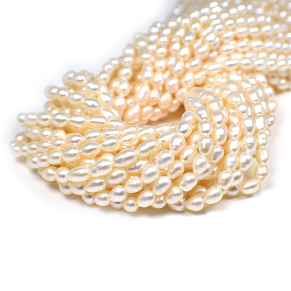 5x4 - 6x4 MM White Rice Freshwater Pearls Beads