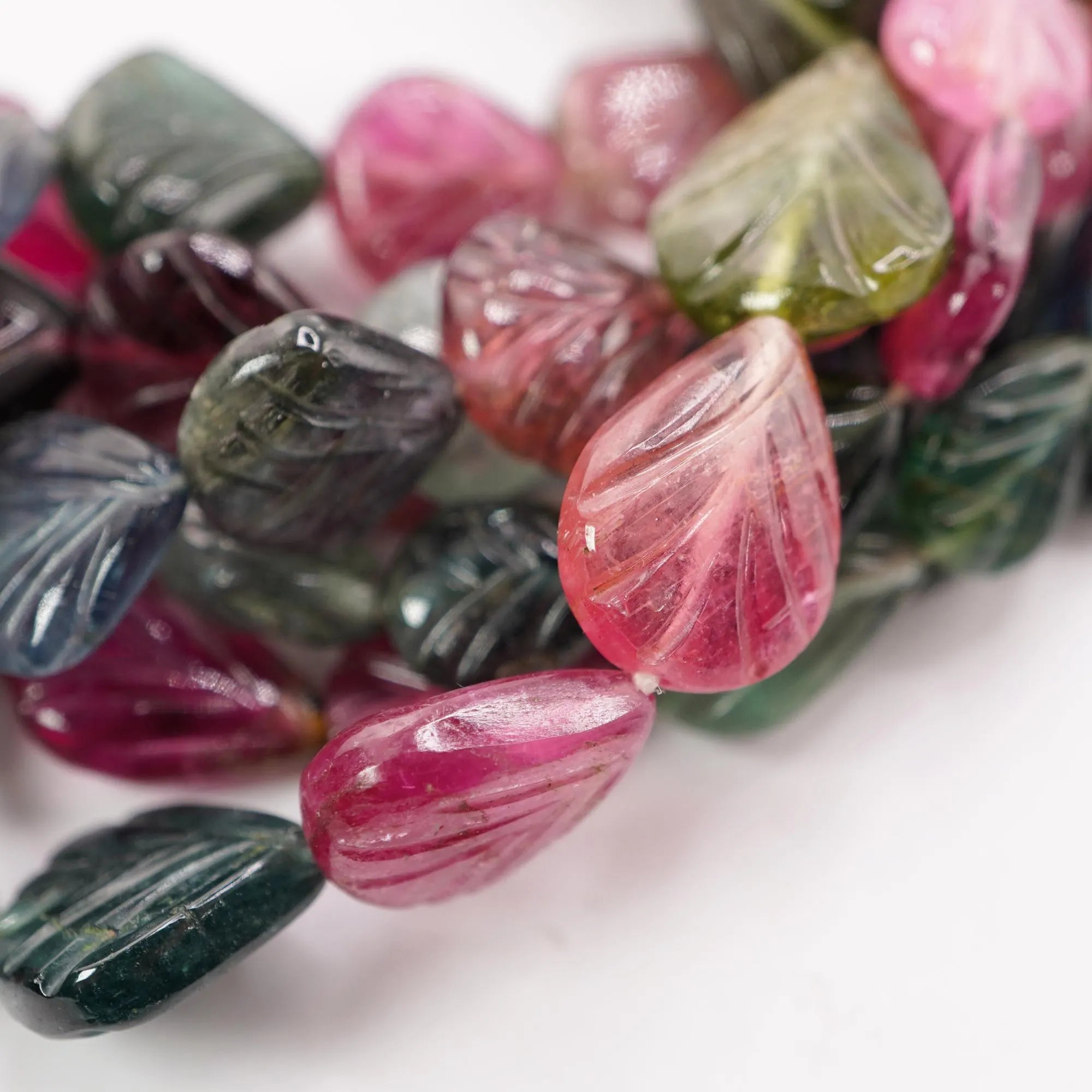 Multicolor Tourmaline Carved Fan Strand Beads