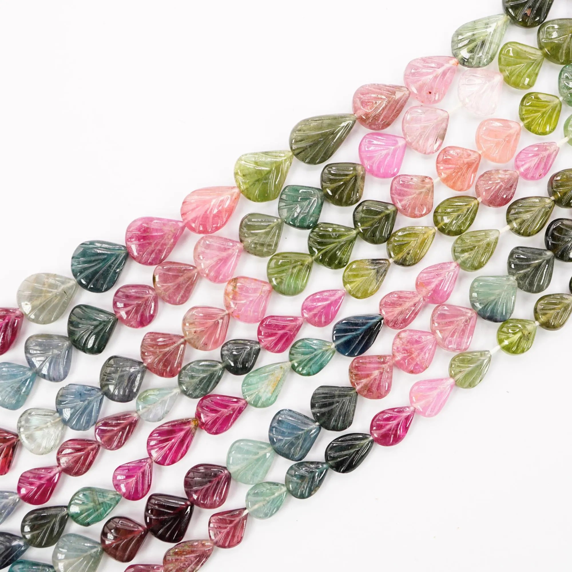 Multicolor Tourmaline Carved Fan Strand Beads