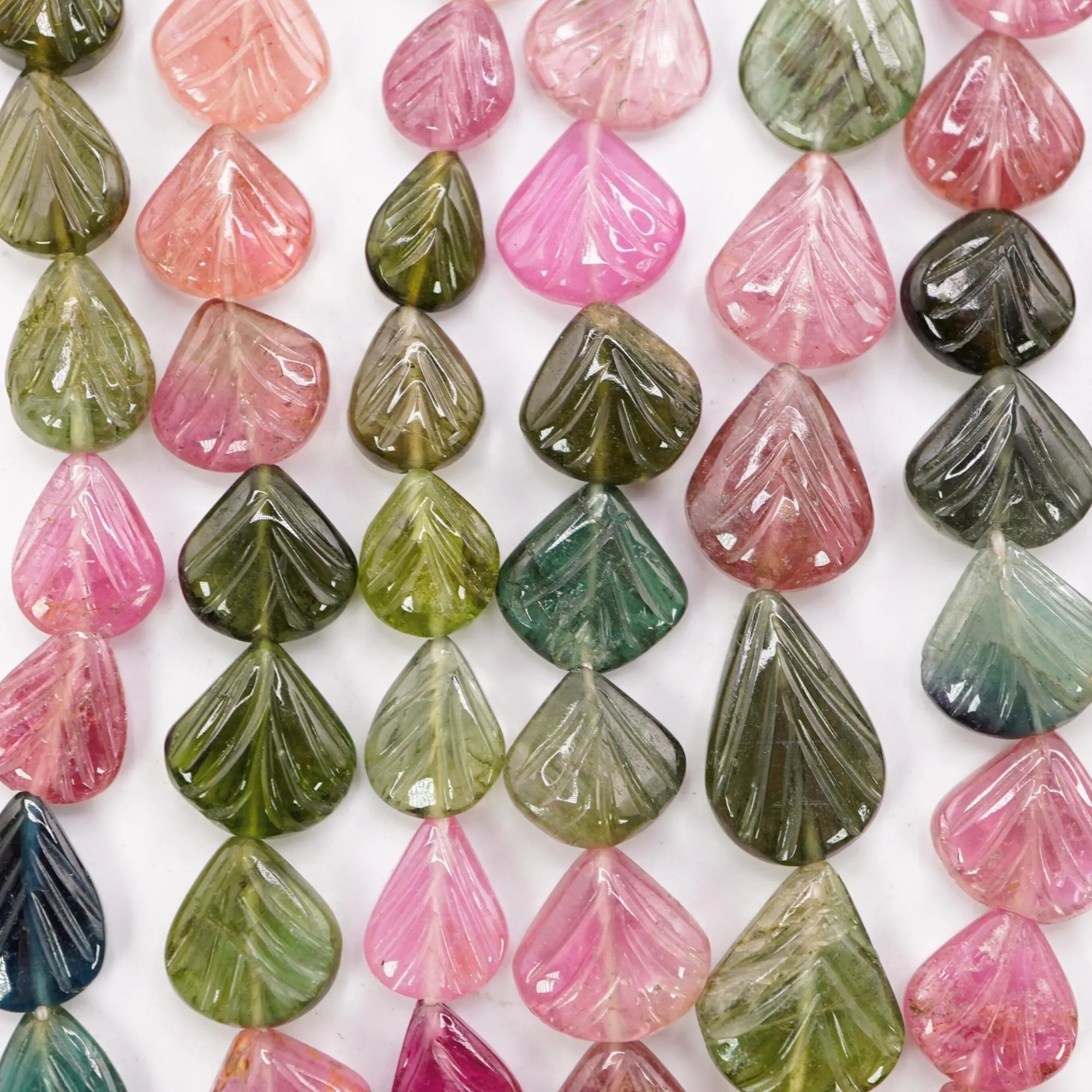 Multicolor Tourmaline Carved Fan Strand Beads