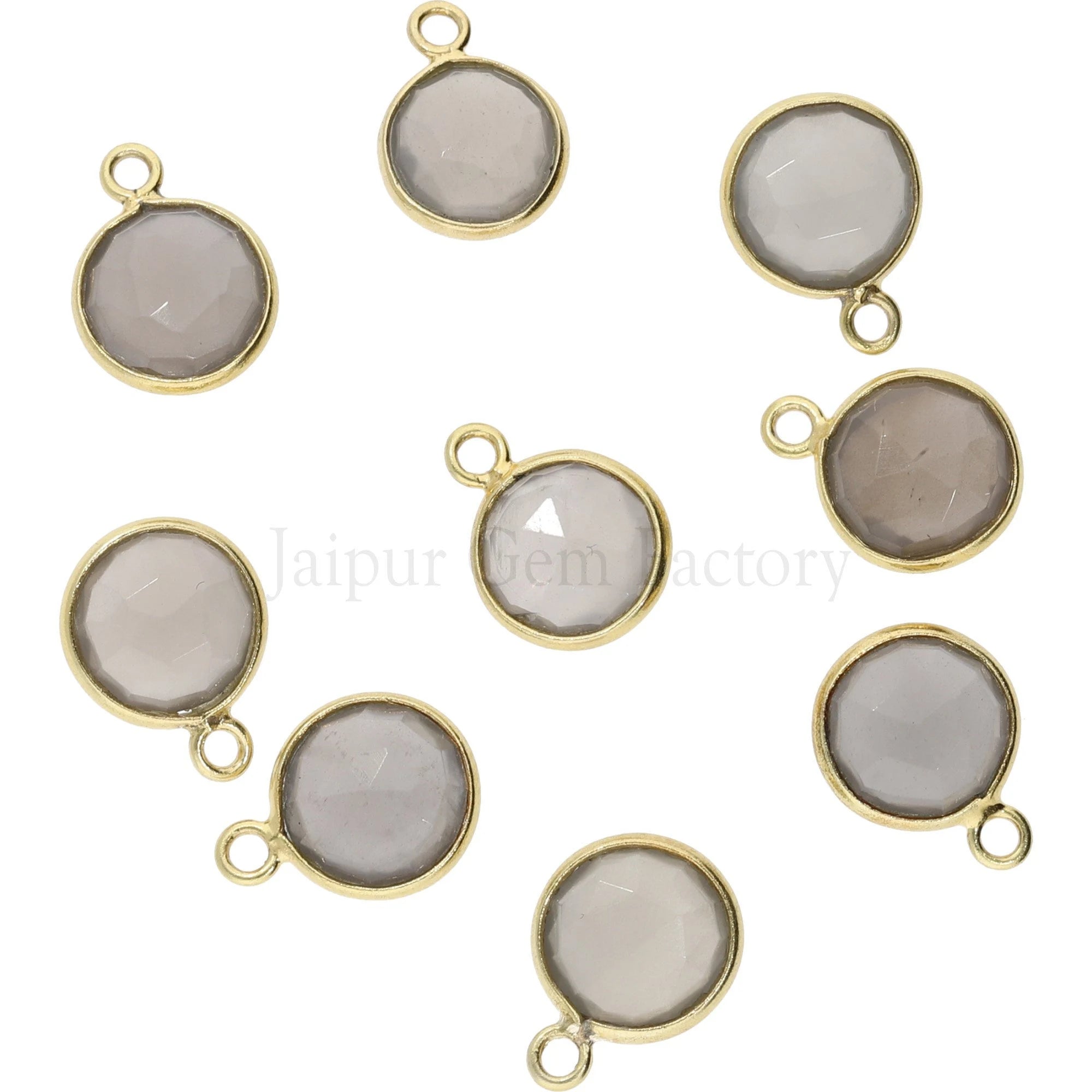 Gray Moonstone Coin Gemstone Sterling Silver Bezel Charm Pendant