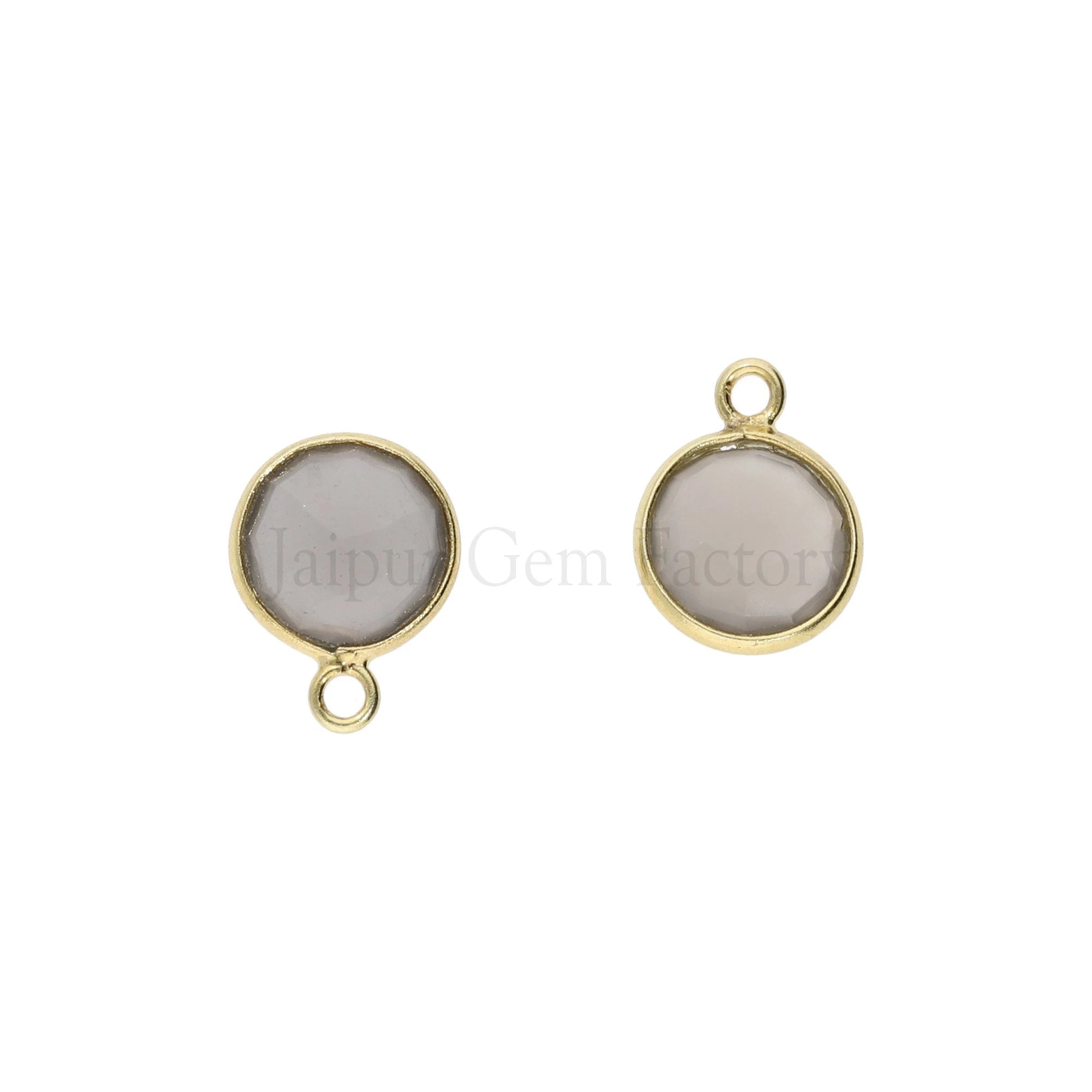 Gray Moonstone Coin Gemstone Sterling Silver Bezel Charm Pendant