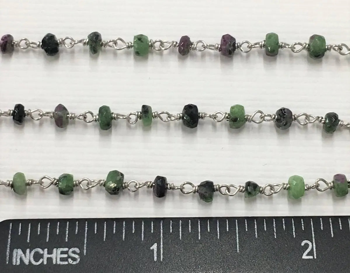 Ruby Zoisite Gemstone Sterling Silver Rosary Chain
