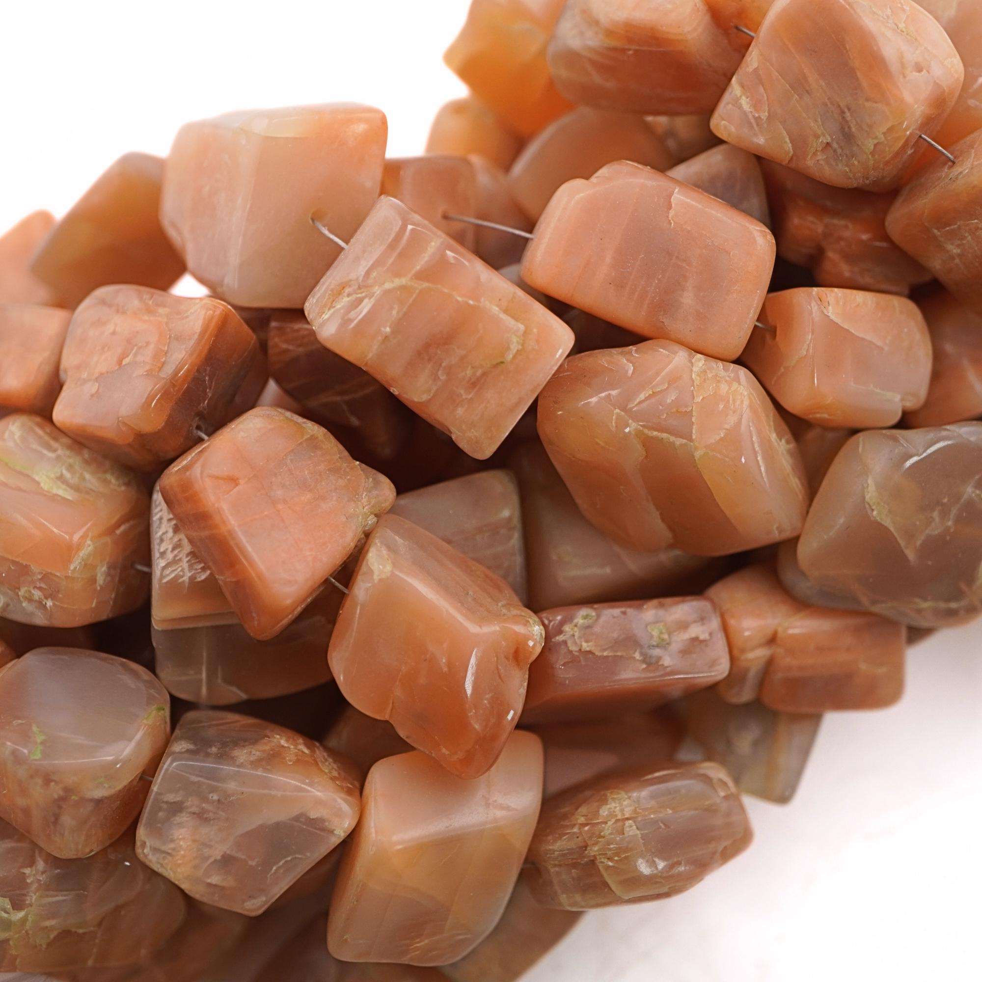 Peach Moonstone Smooth Tumble Pebble Nugget Gemstone Stand Beads