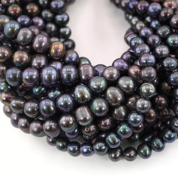 Peacock near-round real pearl strands

