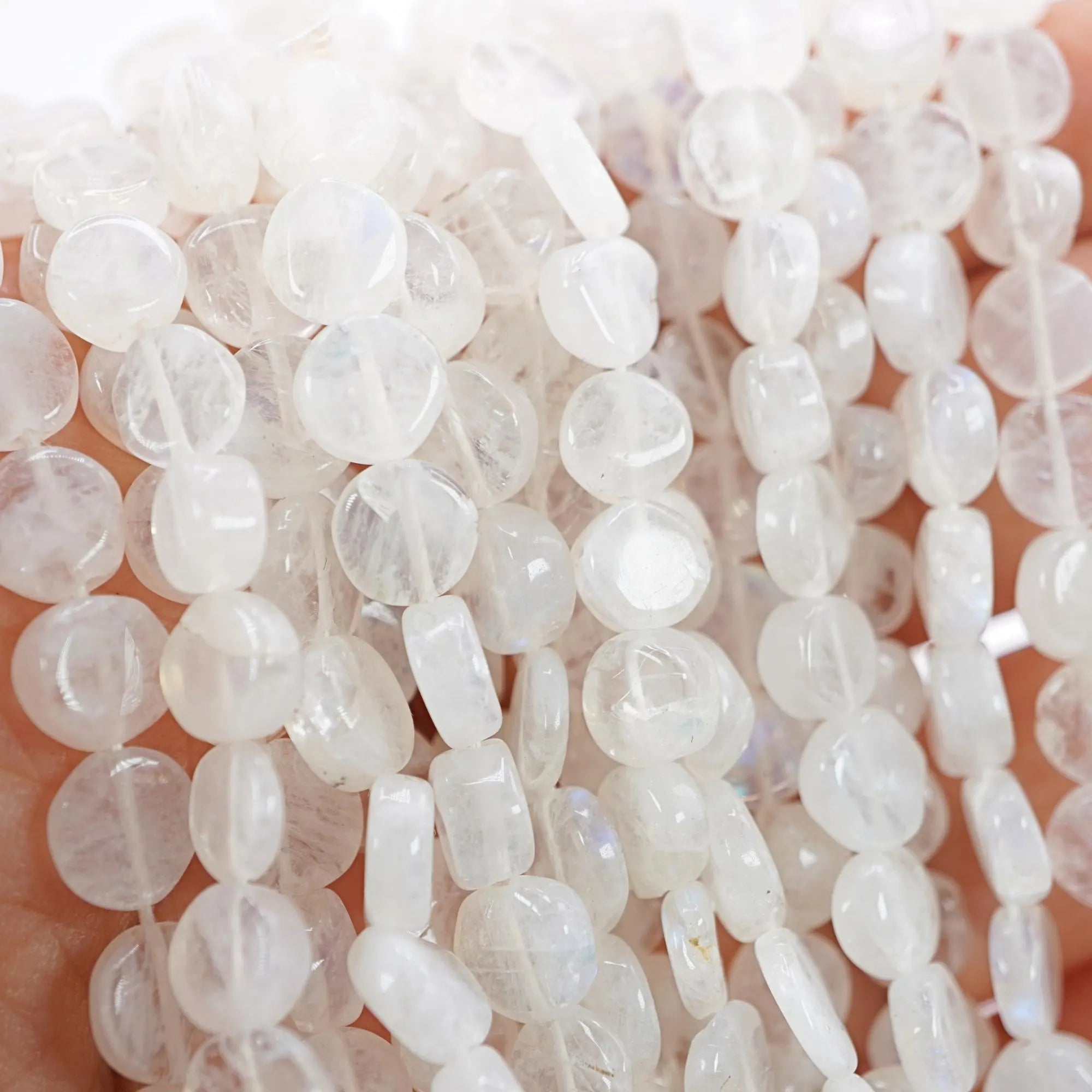  Rainbow Moonstone Smooth Coin Shape Strand Beads