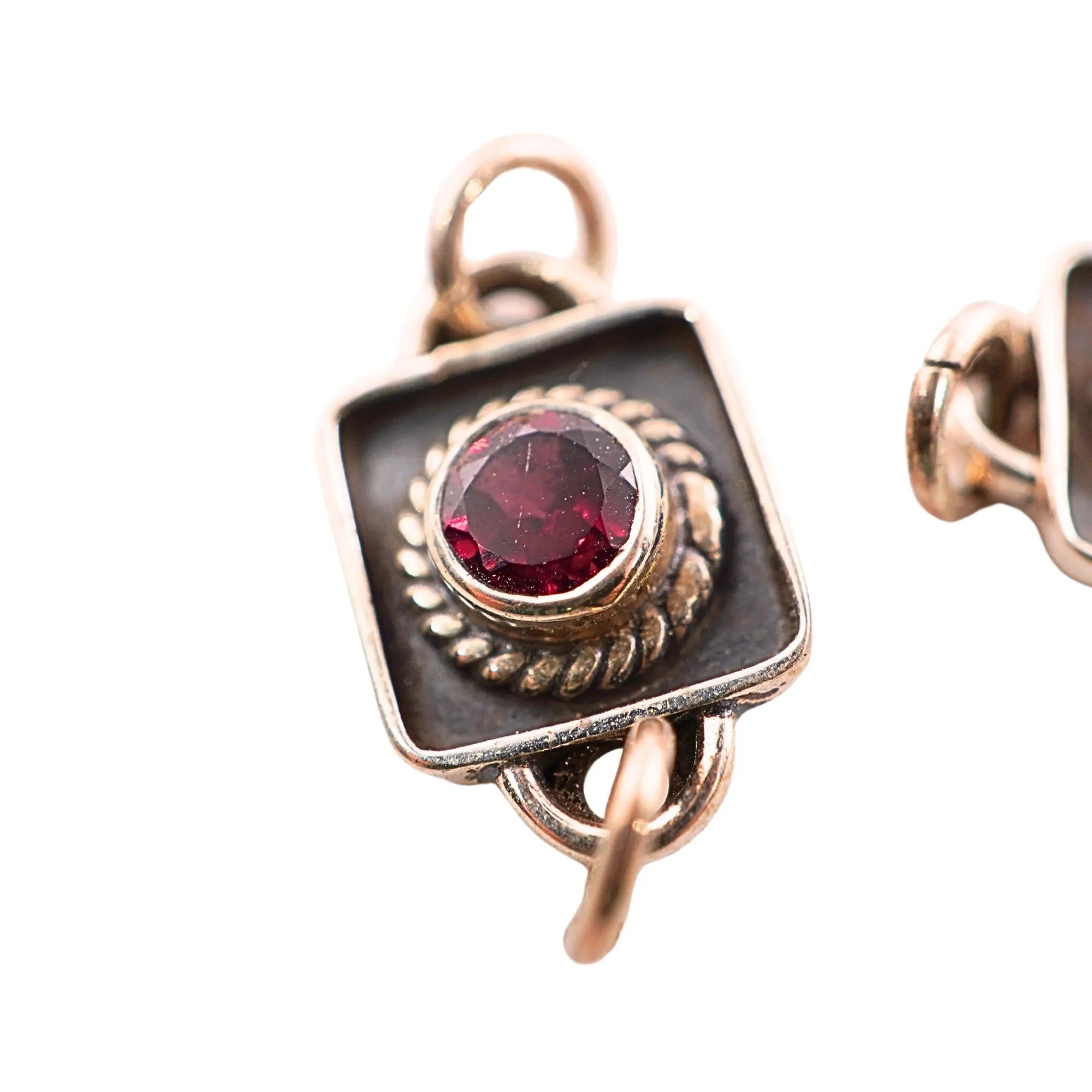 Garnet Handmade Gemstone Sterling Silver Links Connectors, Oxidized Silver Connector Findings,  Jewelry Making, Antique Silver, 10.5 MM.