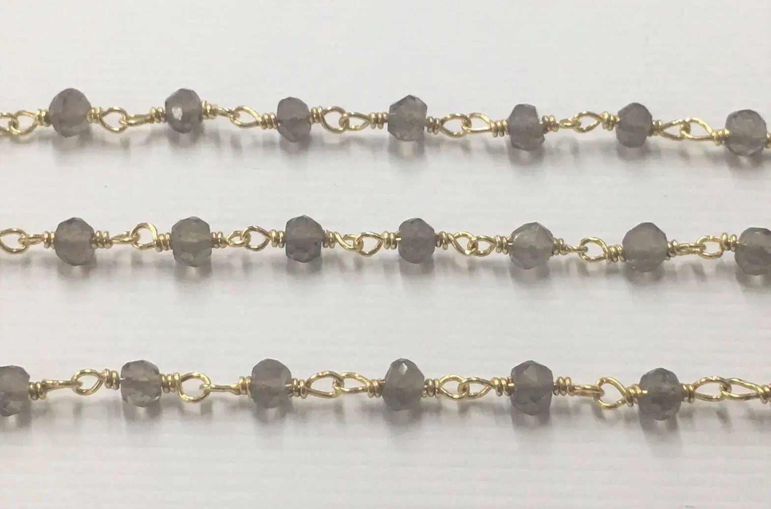 Smoky Quartz Rondelle Shape Gemstone Brass Gold Plated Rosary Beads Chain