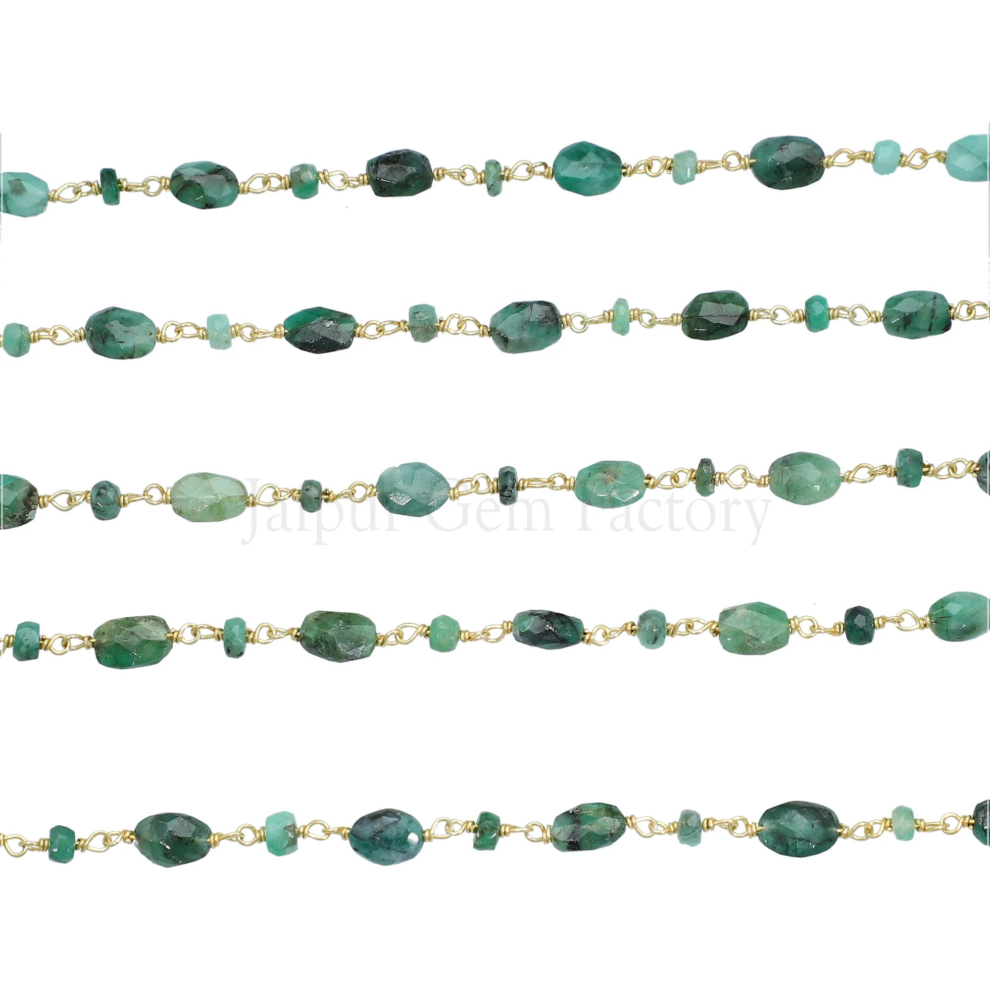 Raw Emerald Sterling Silver Gold Plated Rosary Chain Gemstone Wire Wrapped Beads