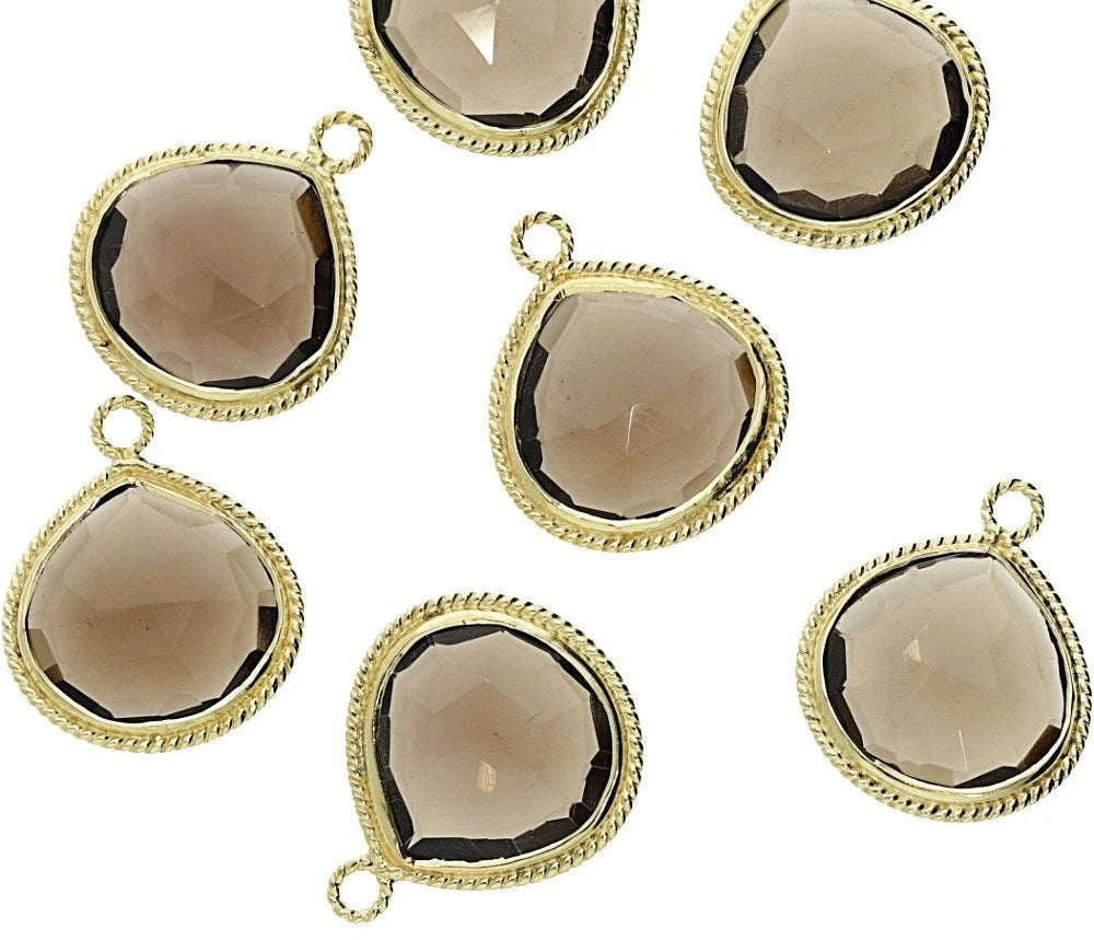 Smoky Quartz Heart Bezel Gemstone Bezel Pendant Charm Findings Gold Plated Single Bail Bezel Jewelry Making