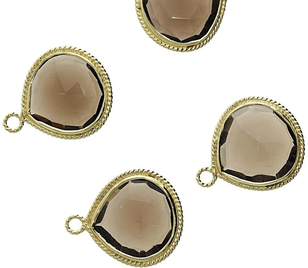 Smoky Quartz Heart Bezel Gemstone Bezel Pendant Charm Findings Gold Plated Single Bail Bezel Jewelry Making