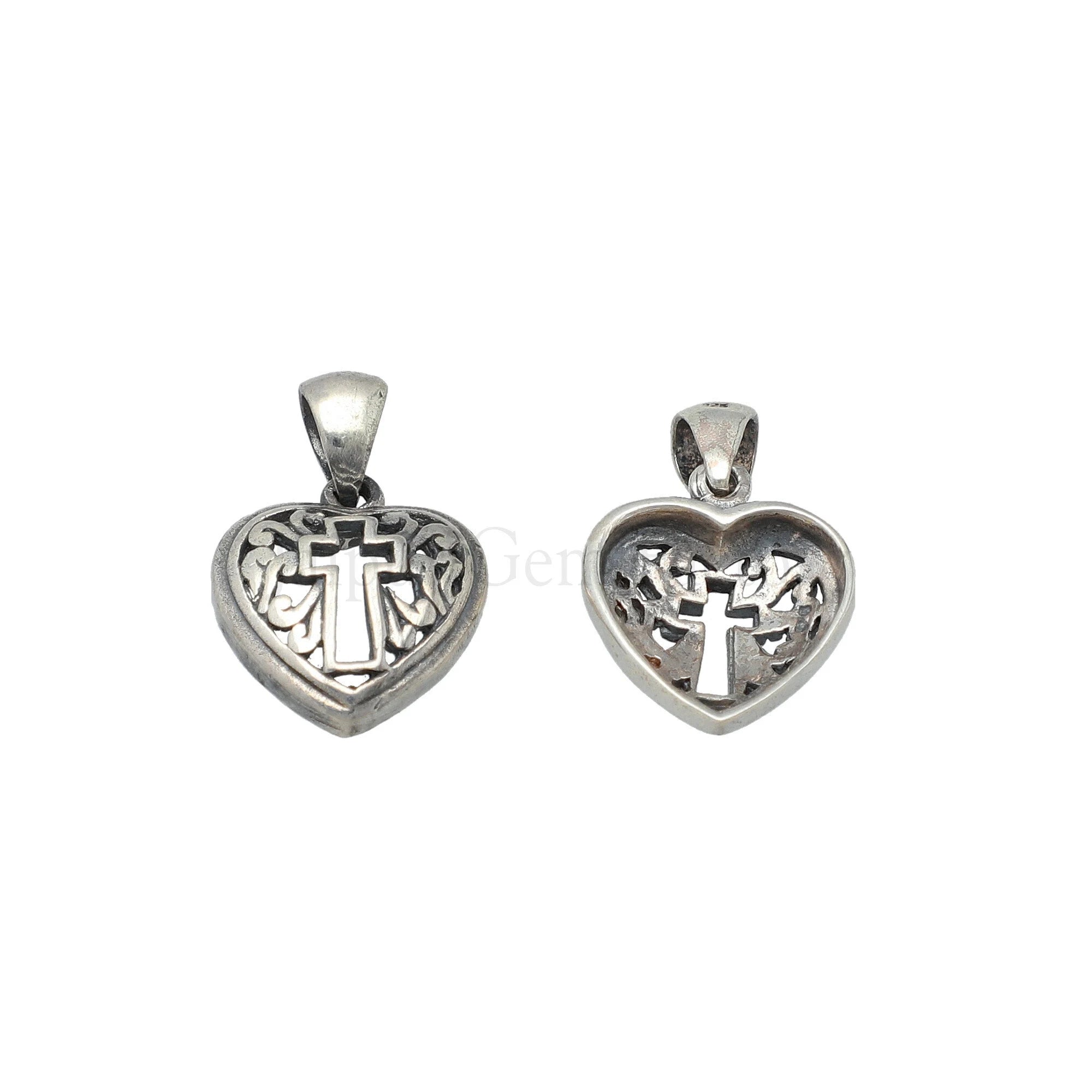Sterling Silver Heart Pendant / Cross on Heart Pendant 15 X 15 MM