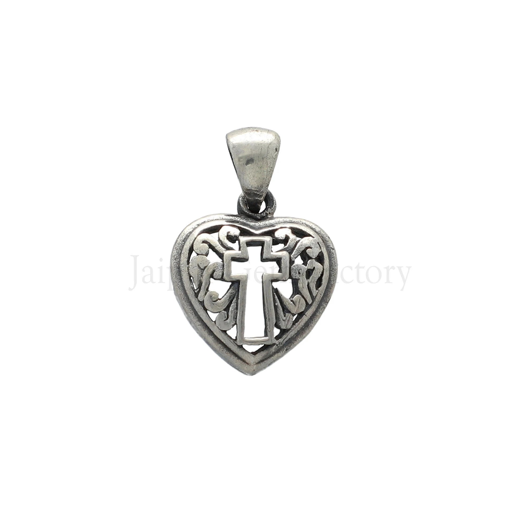 Sterling Silver Heart Pendant / Cross on Heart Pendant 15 X 15 MM