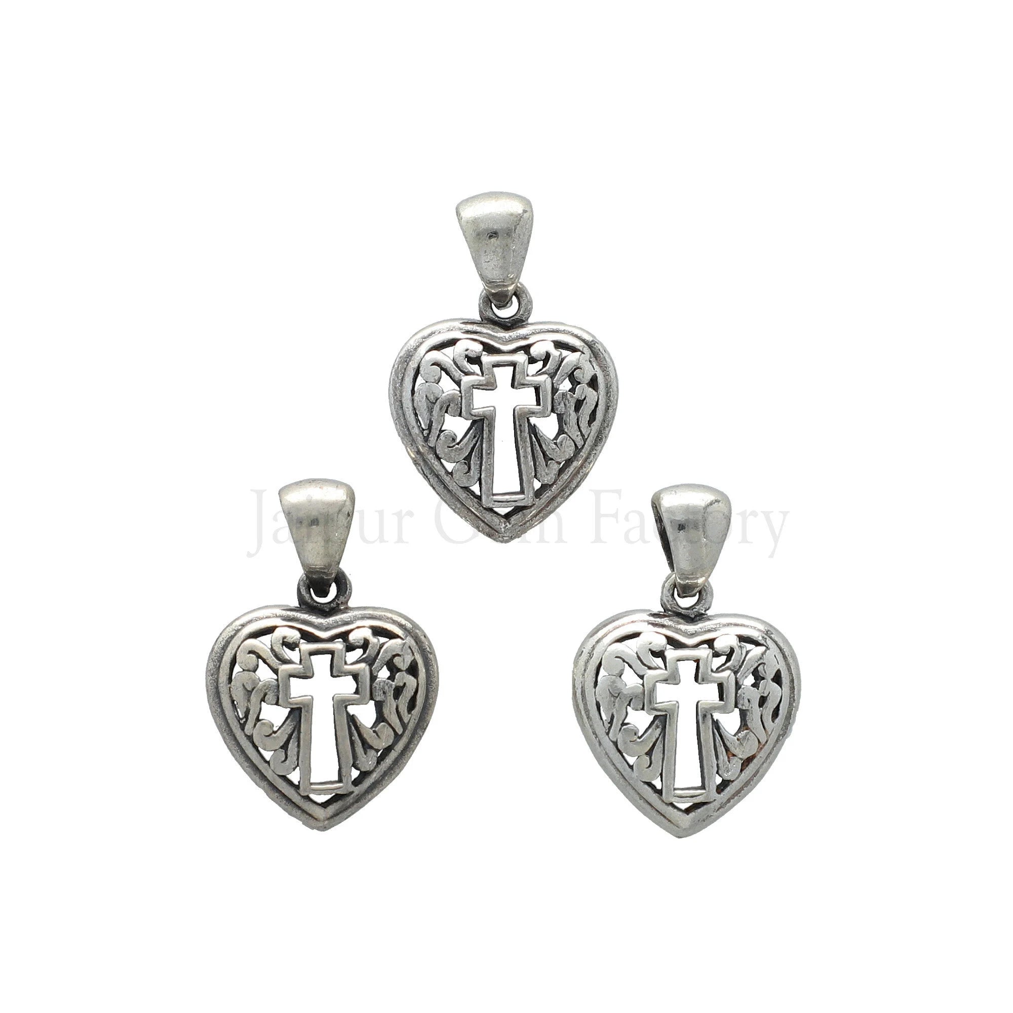 Sterling Silver Heart Pendant / Cross on Heart Pendant 15 X 15 MM
