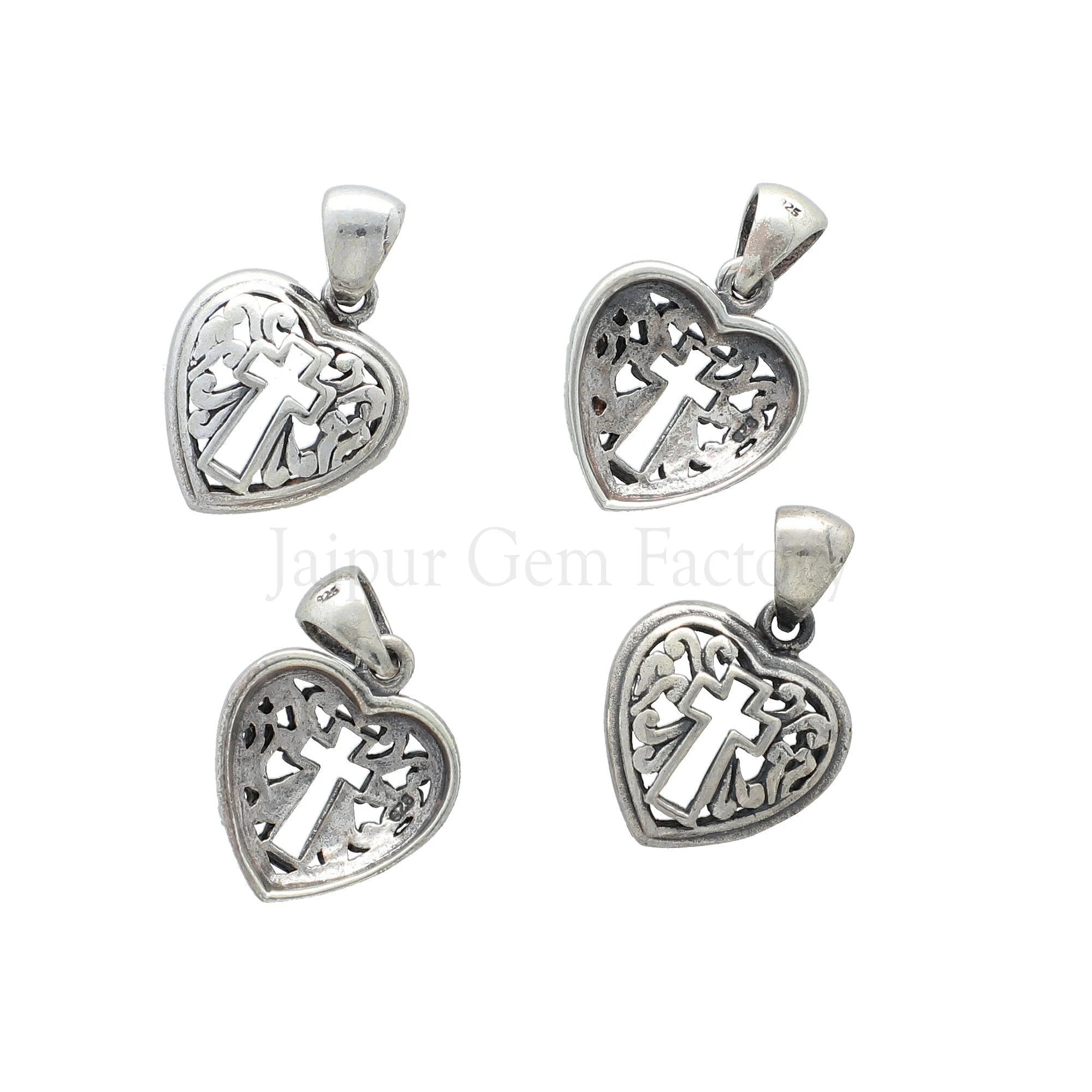 Sterling Silver Heart Pendant / Cross on Heart Pendant 15 X 15 MM