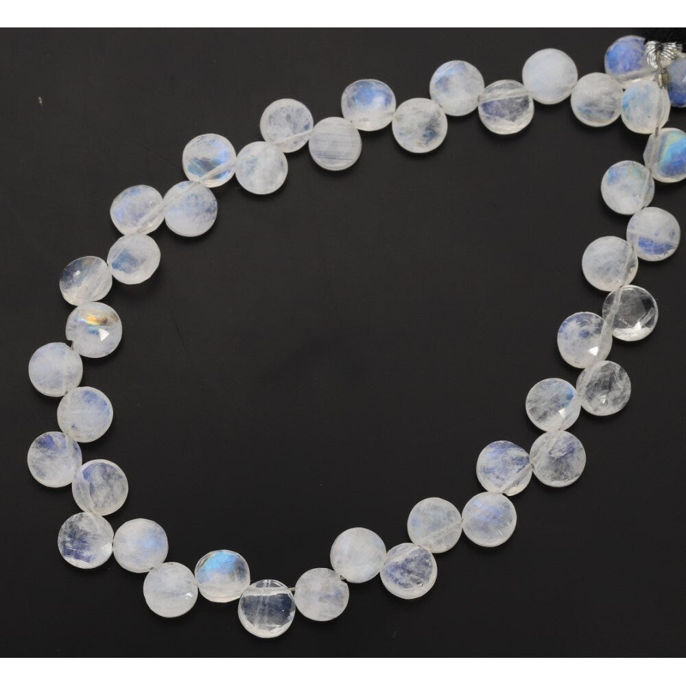Rainbow Moonstone Faceted Coin Shape Gemstone Strand Beads