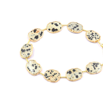 Dalmatian Jasper 16X12 MM Uneven Shape Straight Drilled Gold Electroplated Strand - Jaipur Gem Factory