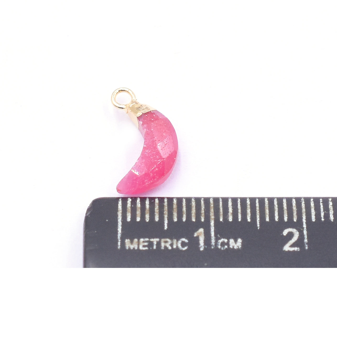 Ruby Corundum Moon Shape 10 x 5 MM Gold Electroplated Pendant (Set Of 2 Pcs)