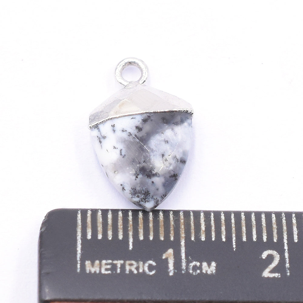 Dendritic Opal 13X10 MM Shield Shape Rhodium Electroplated Pendant ( Set Of 2 Pcs)