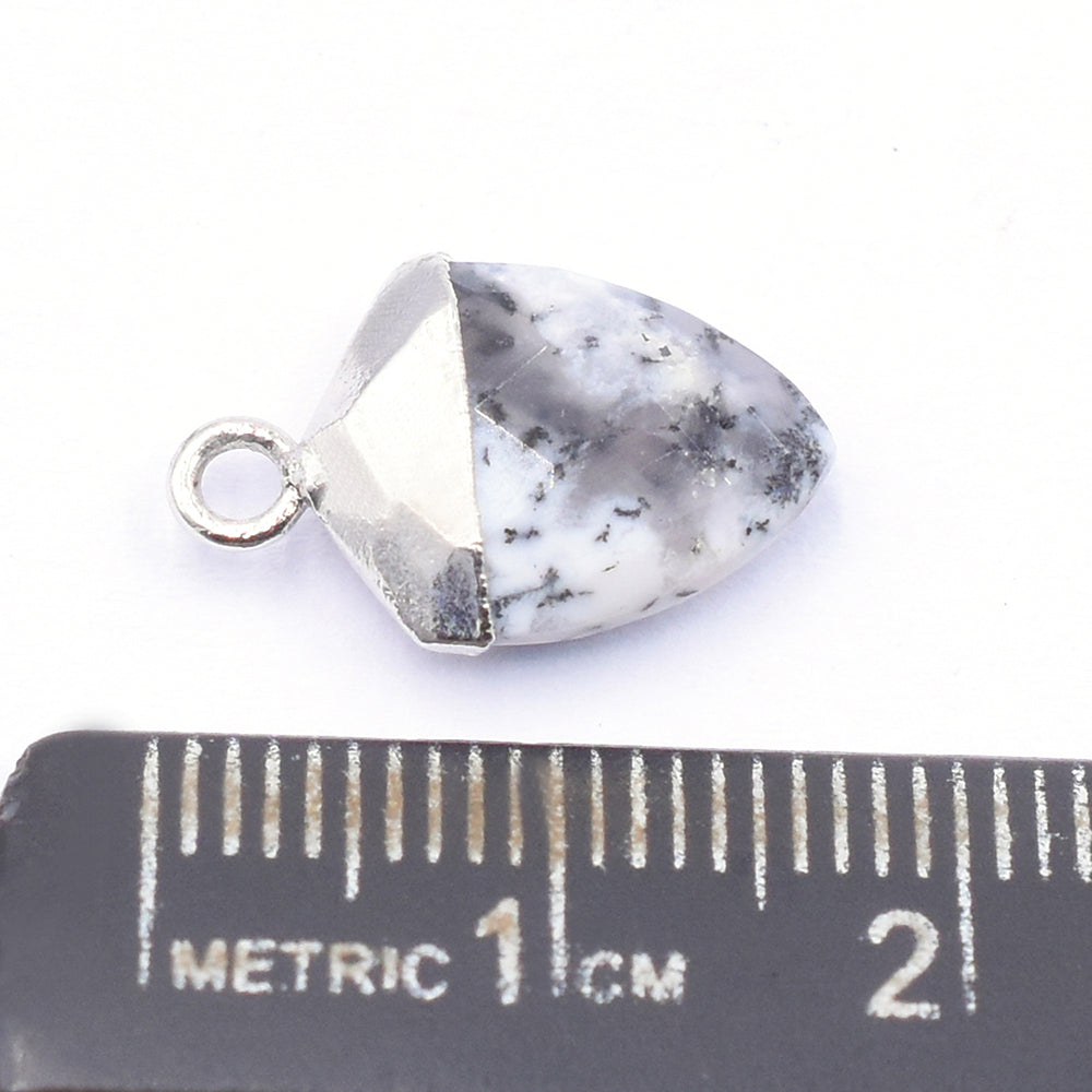 Dendritic Opal 13X10 MM Shield Shape Rhodium Electroplated Pendant ( Set Of 2 Pcs)