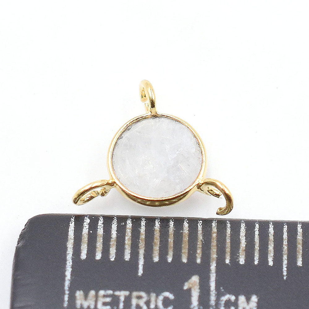 Rainbow Moonstone 8 MM Round Shape Silver Bezel Vermeil Connector (Set Of 2 Pcs) - Jaipur Gem Factory