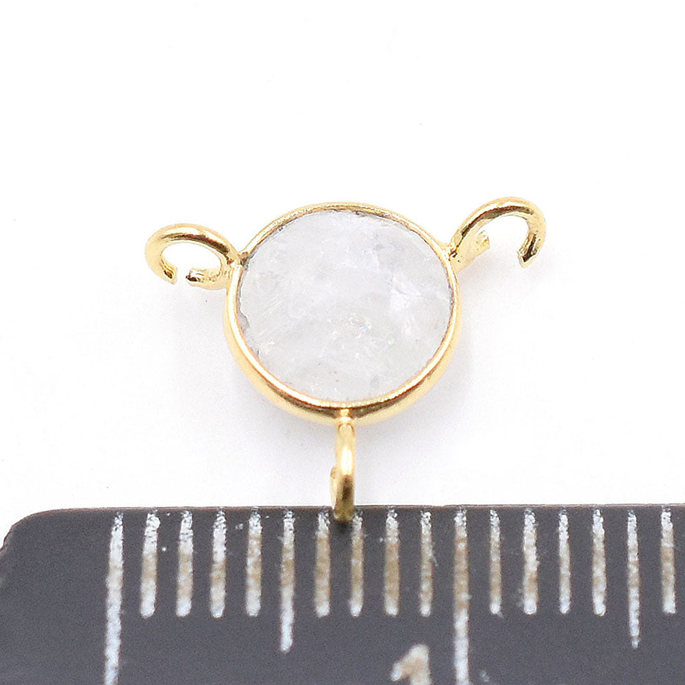 Rainbow Moonstone 8 MM Round Shape Silver Bezel Vermeil Connector (Set Of 2 Pcs) - Jaipur Gem Factory