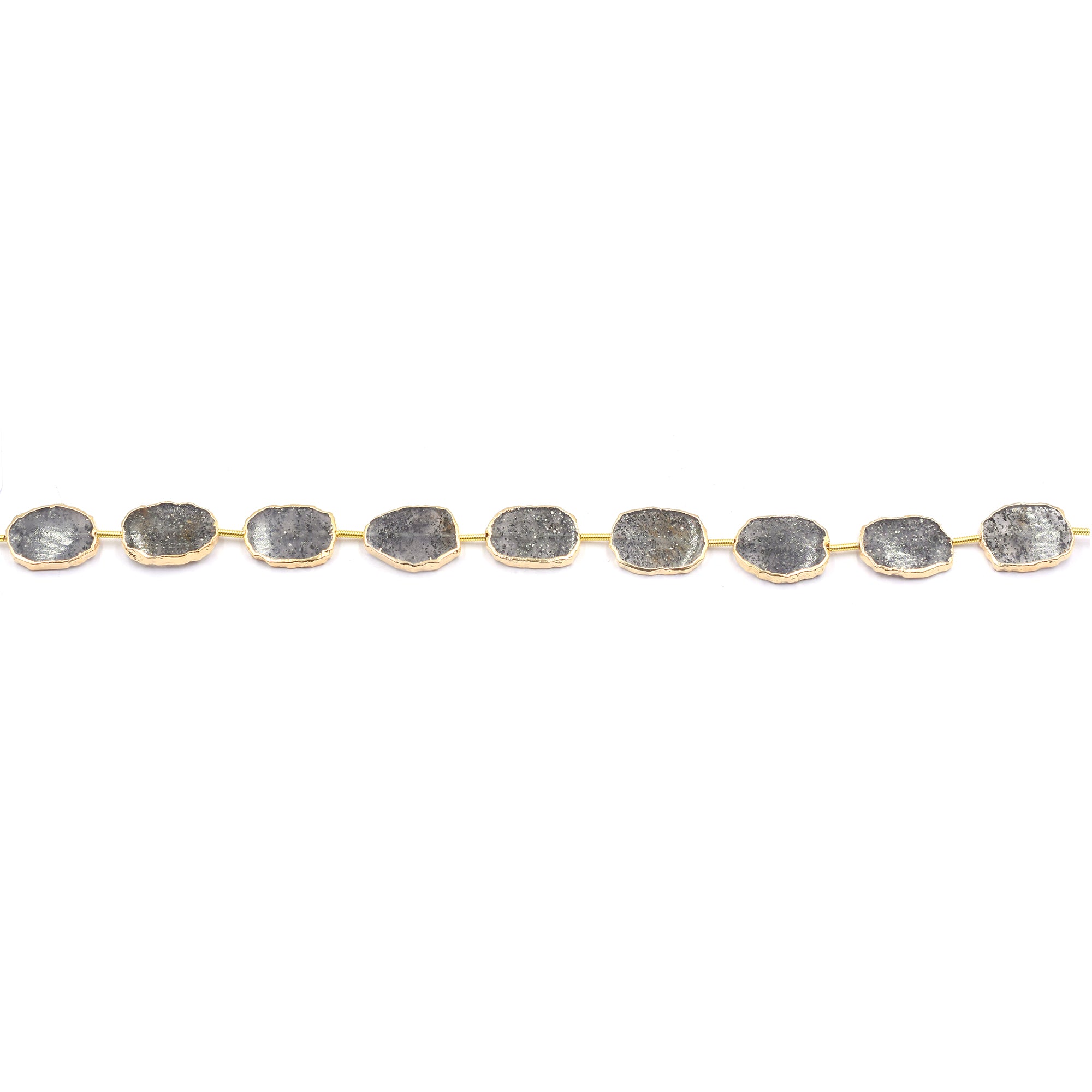 Black Sunstone 15X12 MM Uneven Shape Straight Drilled Gold Electroplated Strand