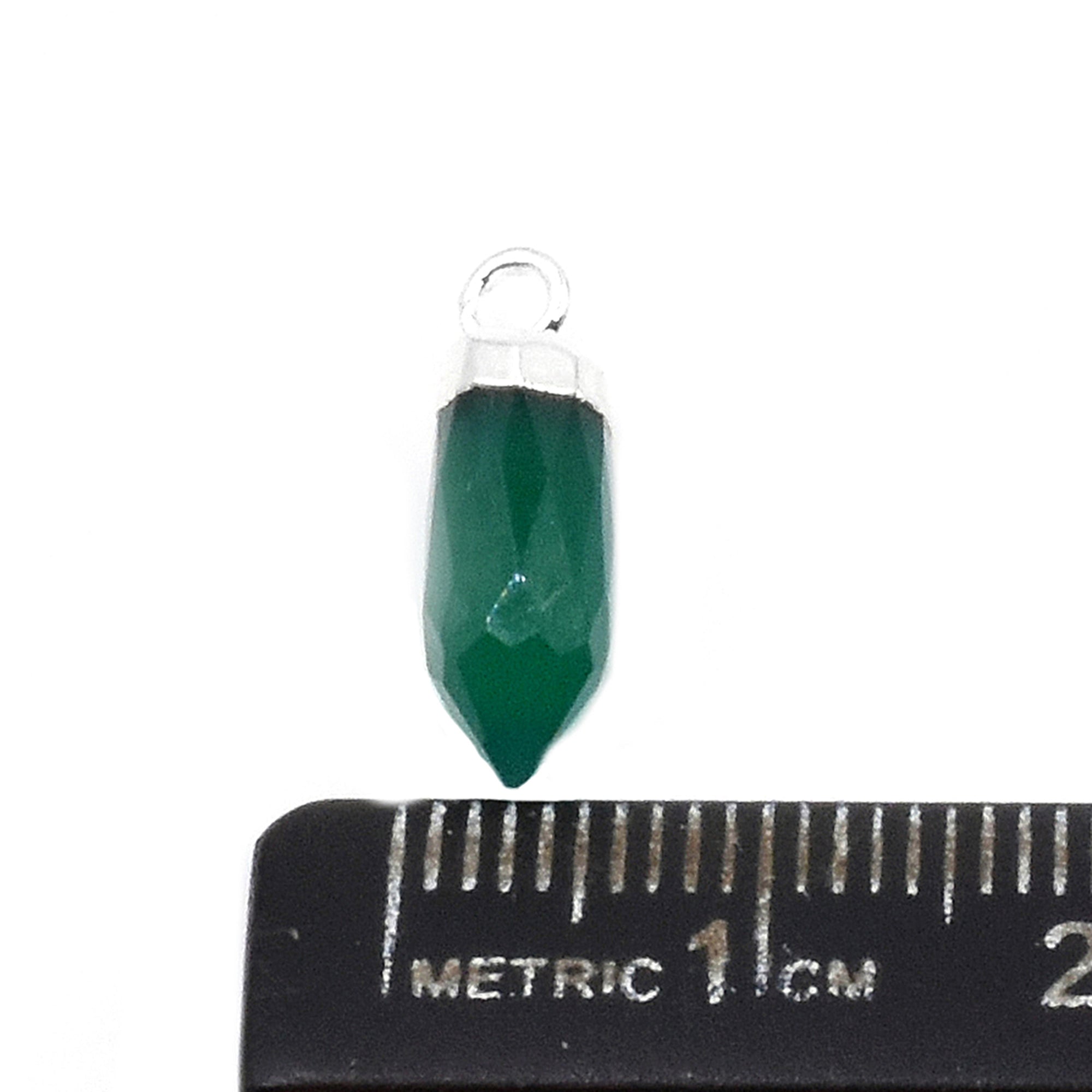 Green Onyx bullet pendant, silver electroplated.