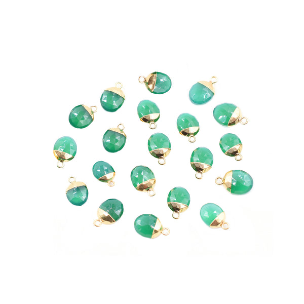 Green Onyx 10X8 MM Oval Shape Gold Electroplated Pendant (Set Of 2 Pcs)