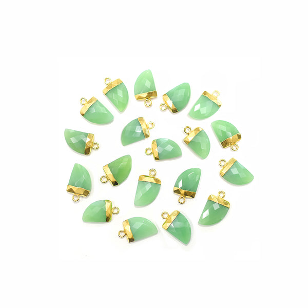 Chrysoprase Chalcedony 14X10 MM Horn Shape Gold Electroplated Pendant