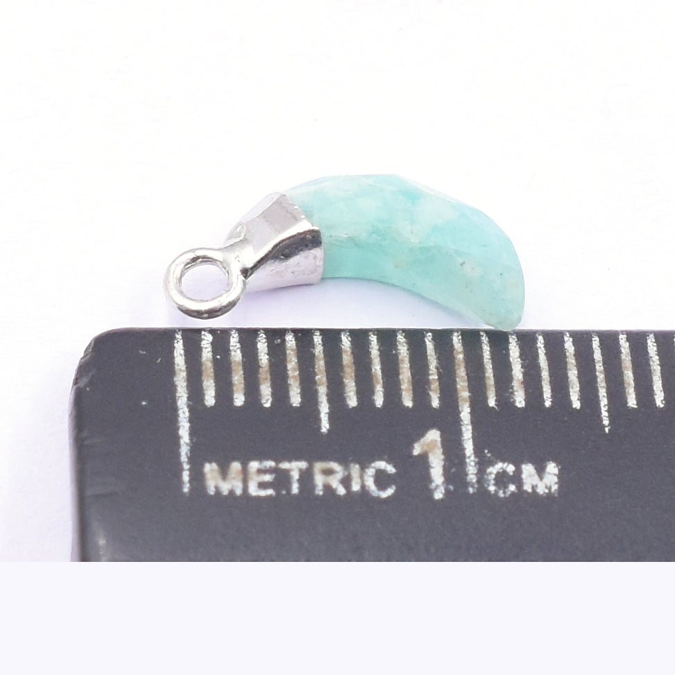 Amazonite 10X5 MM Moon Shape Rhodium Electroplated Pendant (Set Of 2 Pcs)